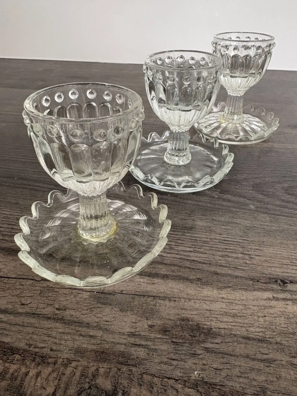 Lot de 3 Coquetiers Vintage en Verre Style Pointe de Diamant