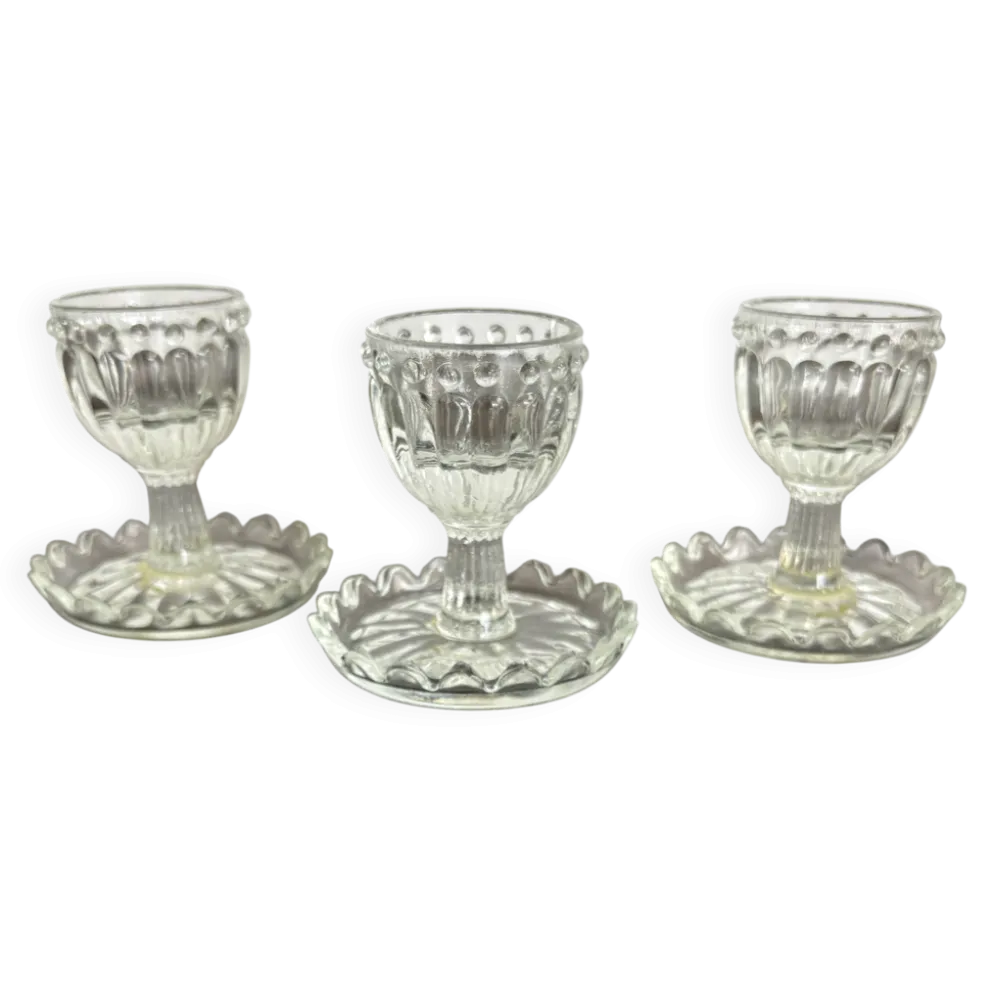 Lot de 3 Coquetiers Vintage en Verre Style Pointe de Diamant