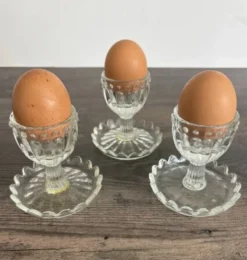 Lot de 3 Coquetiers Vintage en Verre Style Pointe de Diamant