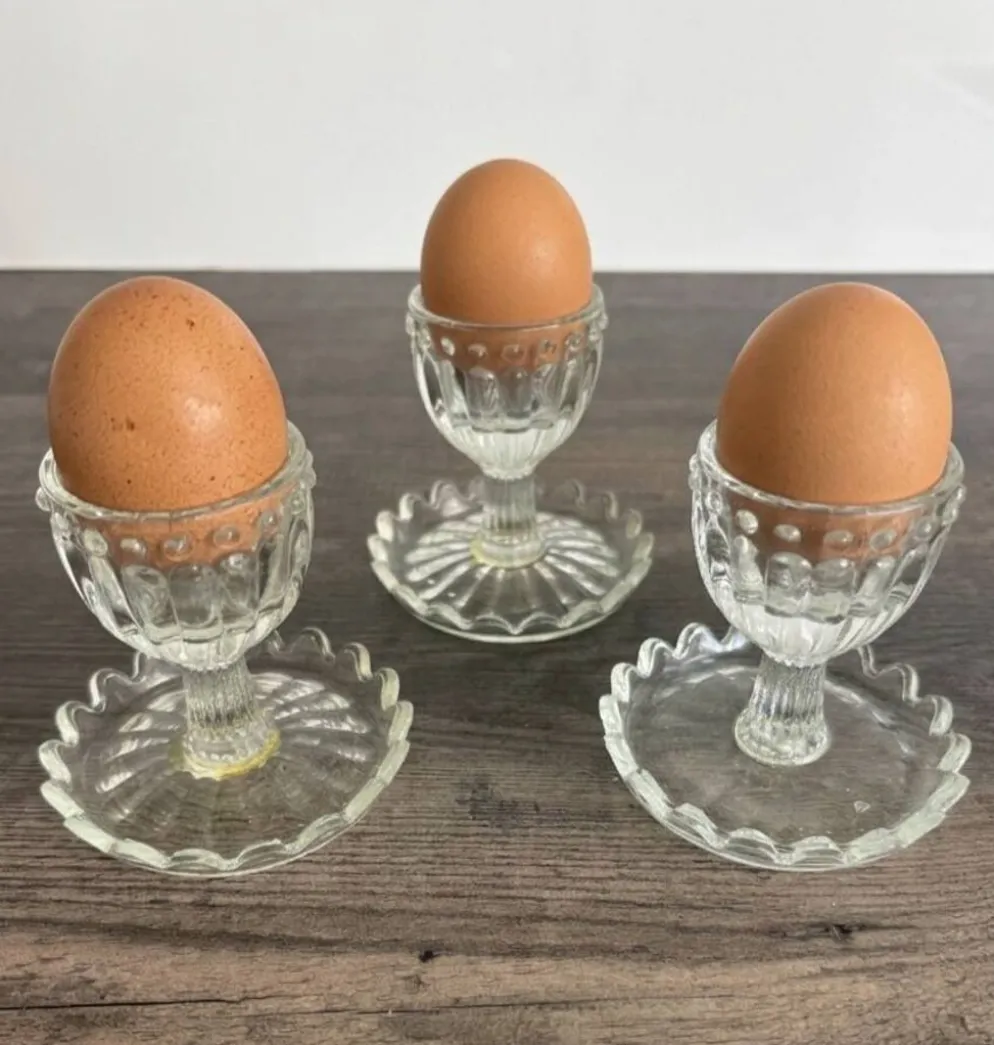 Lot de 3 Coquetiers Vintage en Verre Style Pointe de Diamant