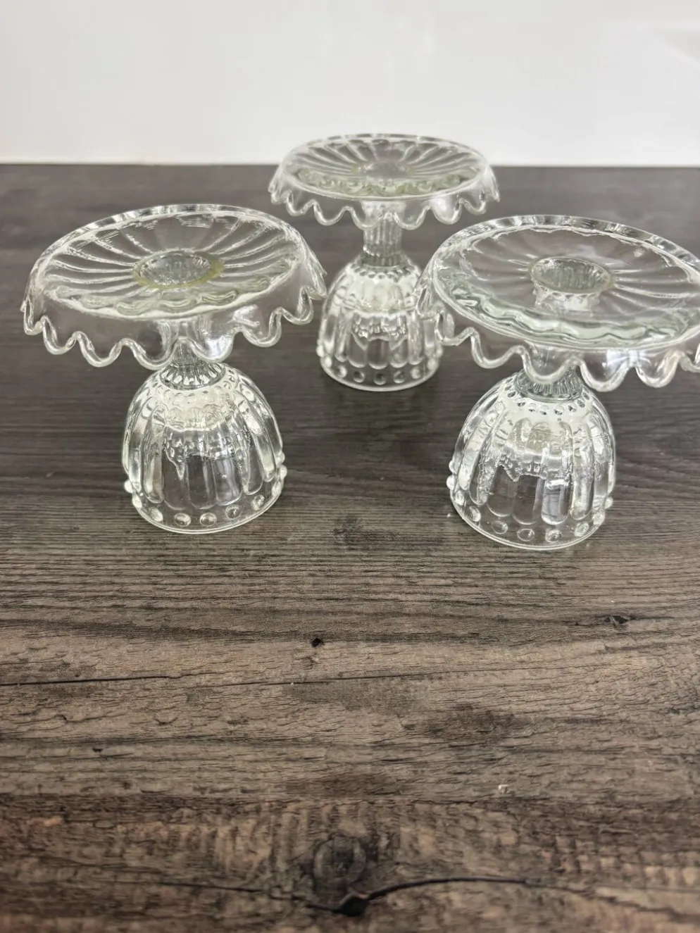 Lot de 3 Coquetiers Vintage en Verre Style Pointe de Diamant