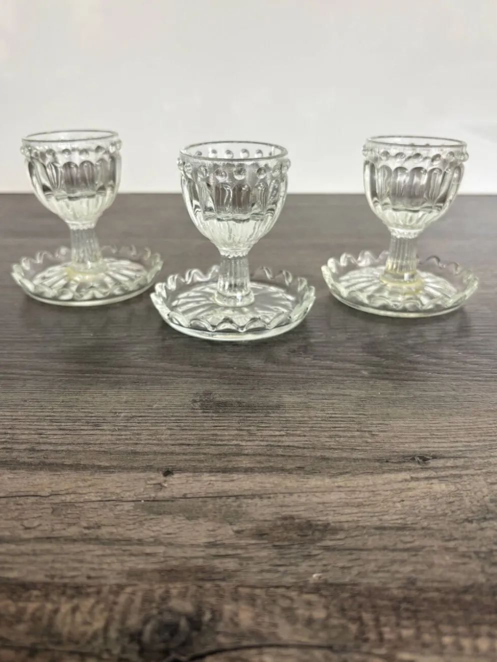 Lot de 3 Coquetiers Vintage en Verre Style Pointe de Diamant