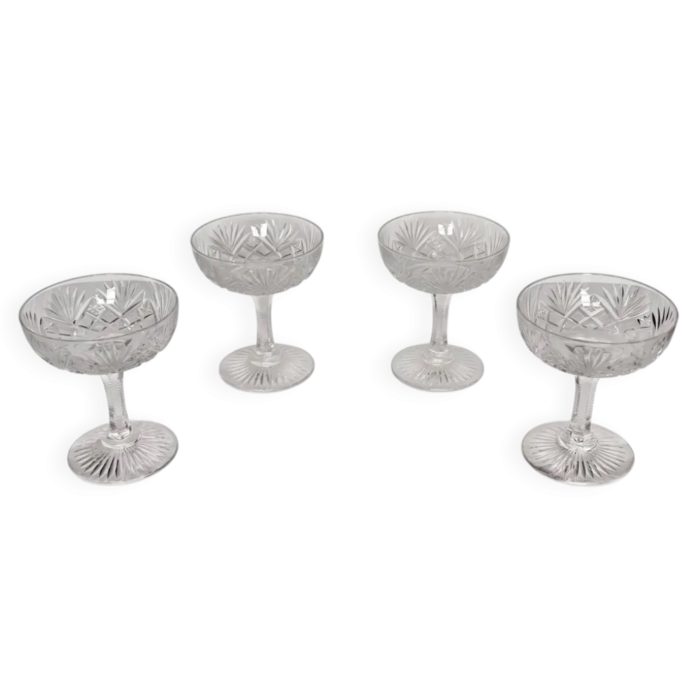 Lot de 4 coupes à champagne en cristal de Saint-Louis | Modèle Gavarni