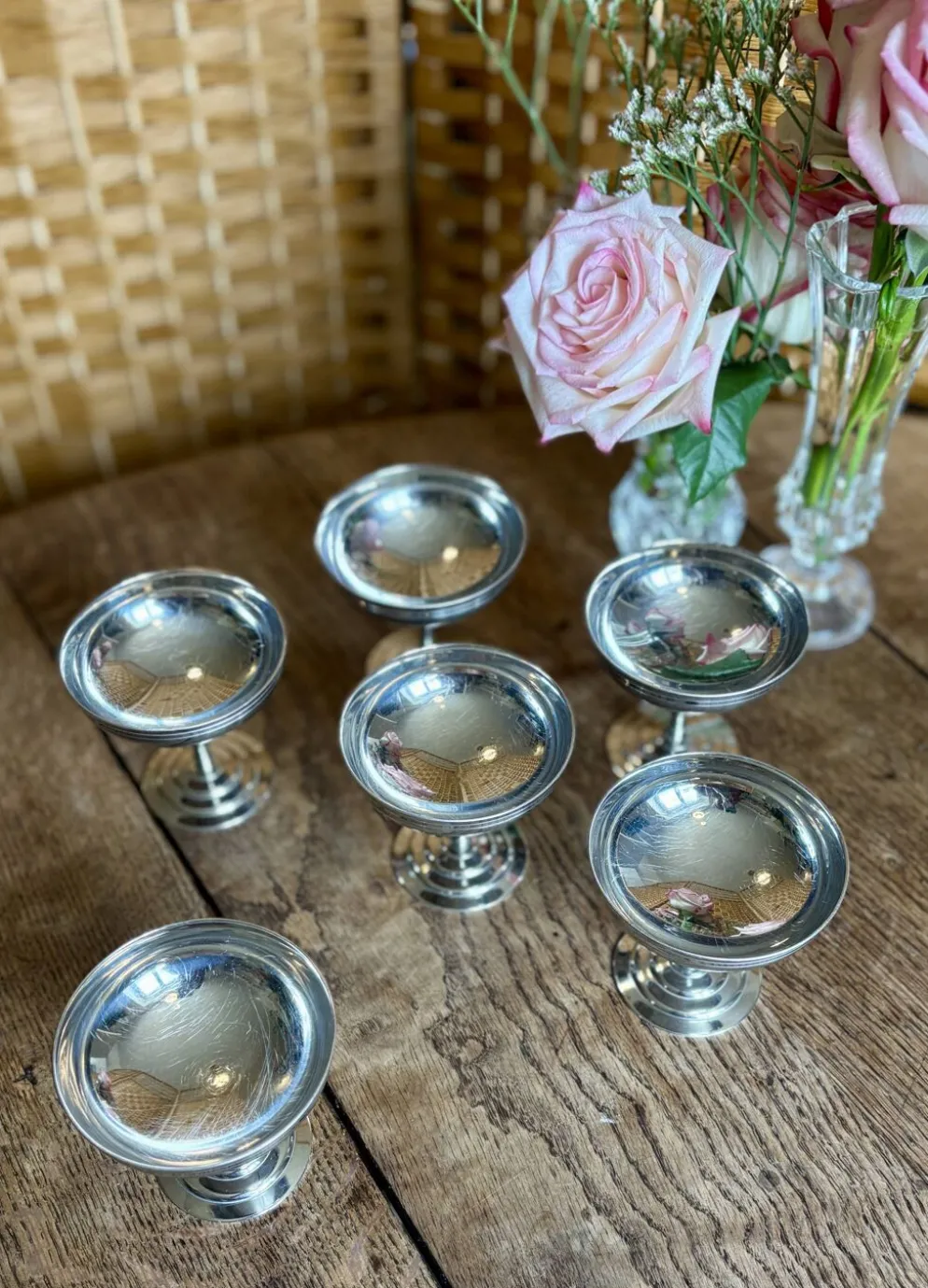 Lot de 6 coupes à dessert vintage en inox