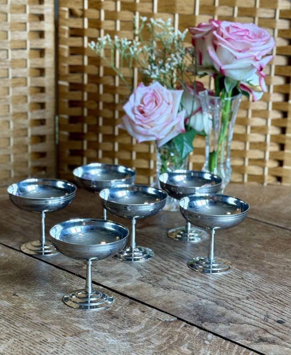 Lot de 6 coupes à dessert vintage en inox