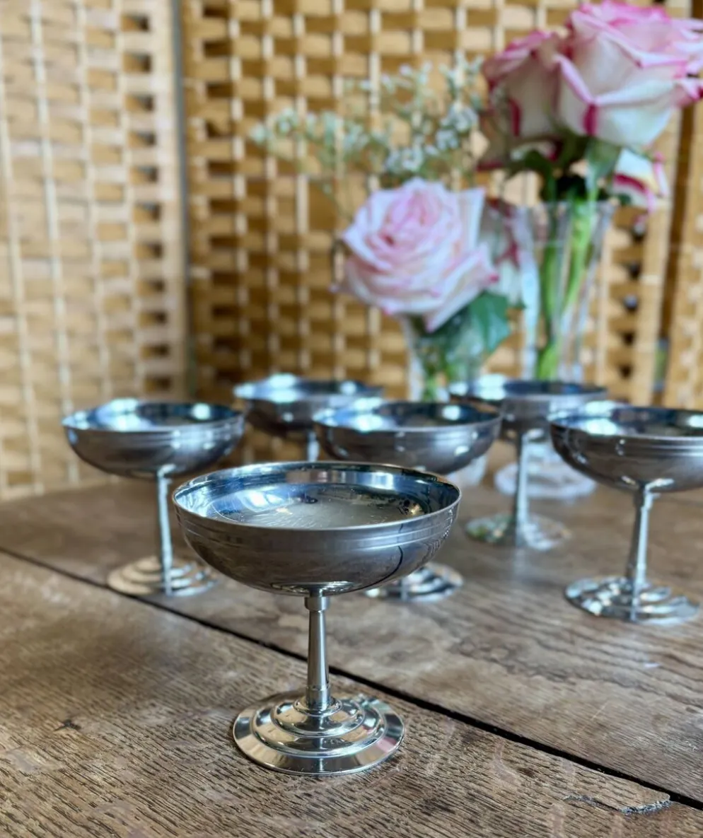 Lot de 6 coupes à dessert vintage en inox