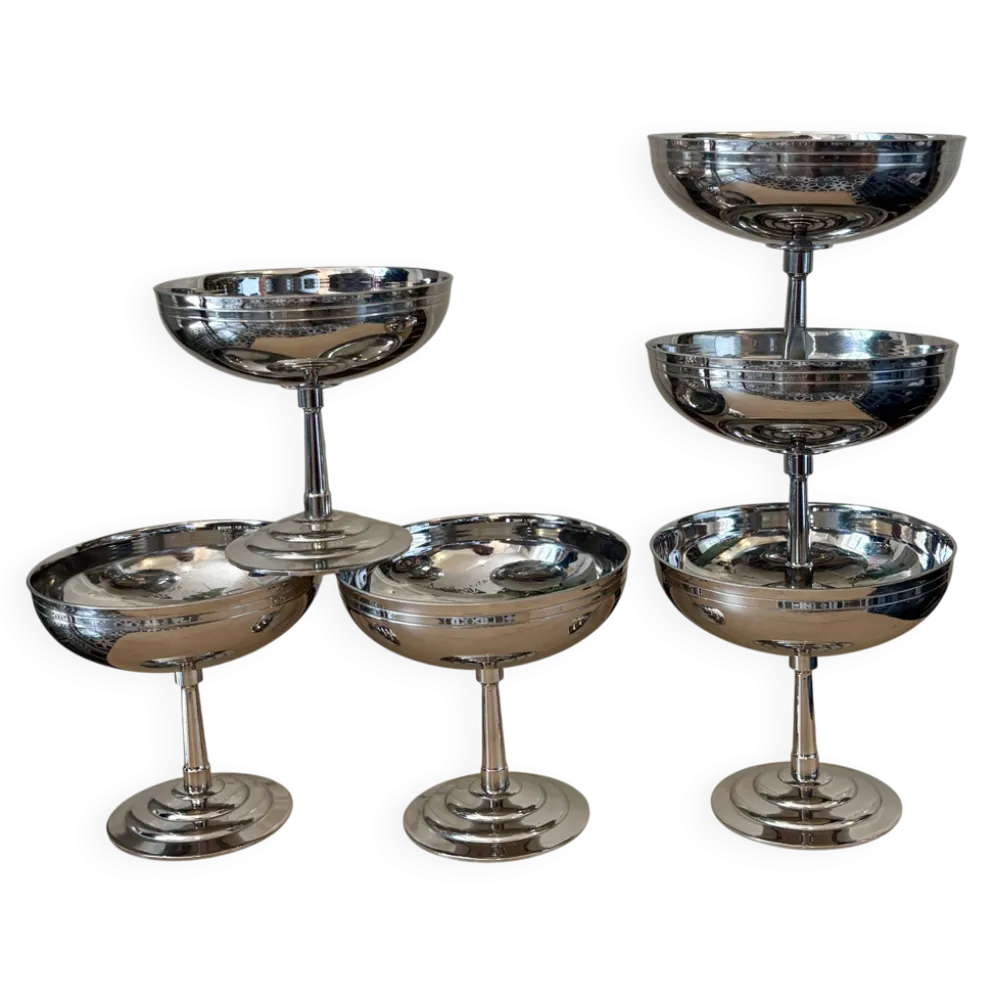 Lot de 6 coupes à dessert vintage en inox