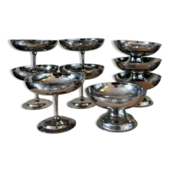 Lot de 9 coupes à dessert vintage en inox argenté
