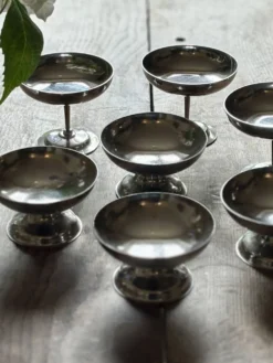 Lot de 9 coupes à dessert vintage en inox argenté