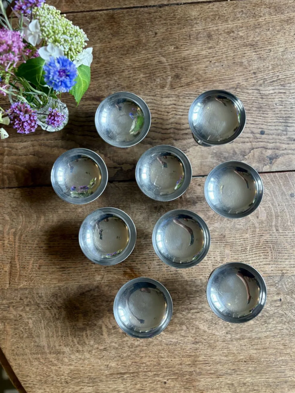 Lot de 9 coupes à dessert vintage en inox argenté