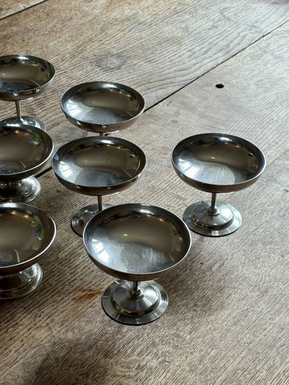 Lot de 9 coupes à dessert vintage en inox argenté