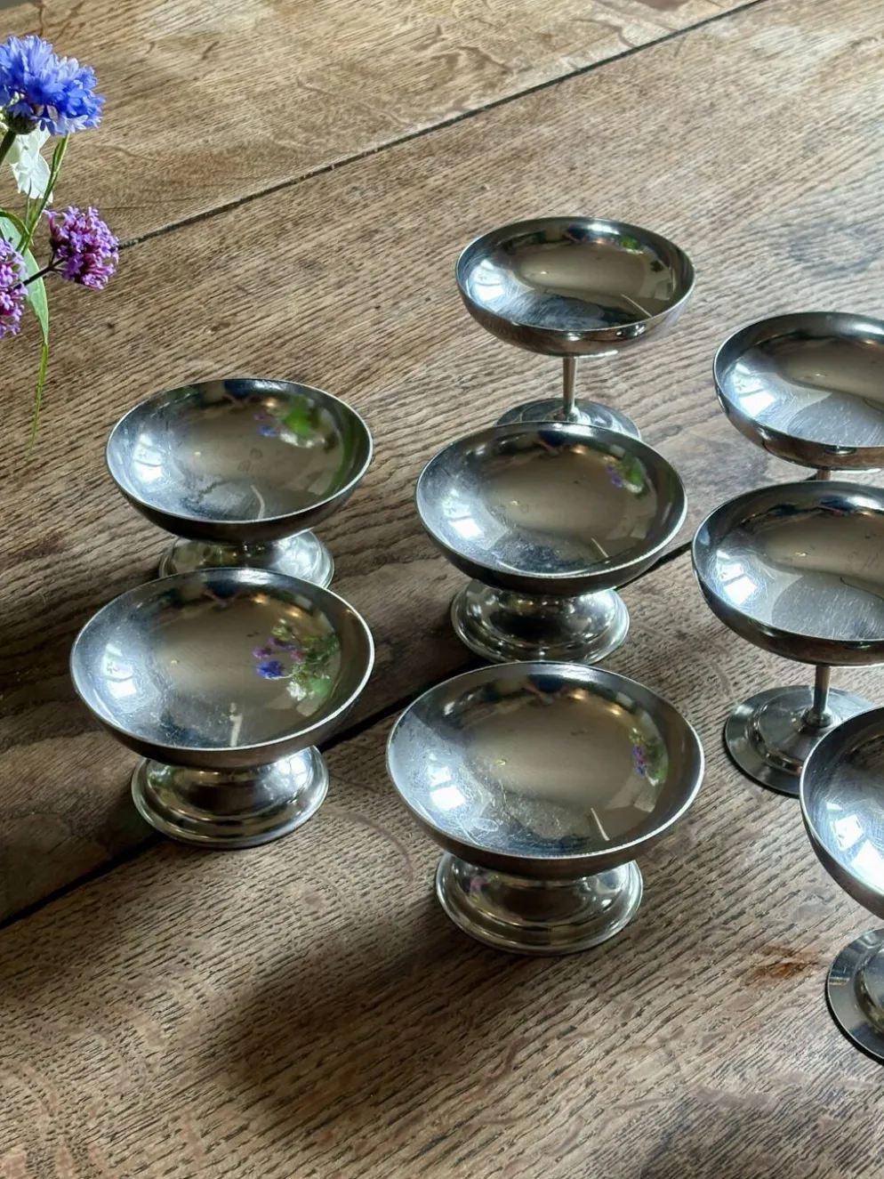 Lot de 9 coupes à dessert vintage en inox argenté