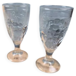 Lot de 2 coupes à glace vintage CODEC décor fruits en relief – Verre moulé