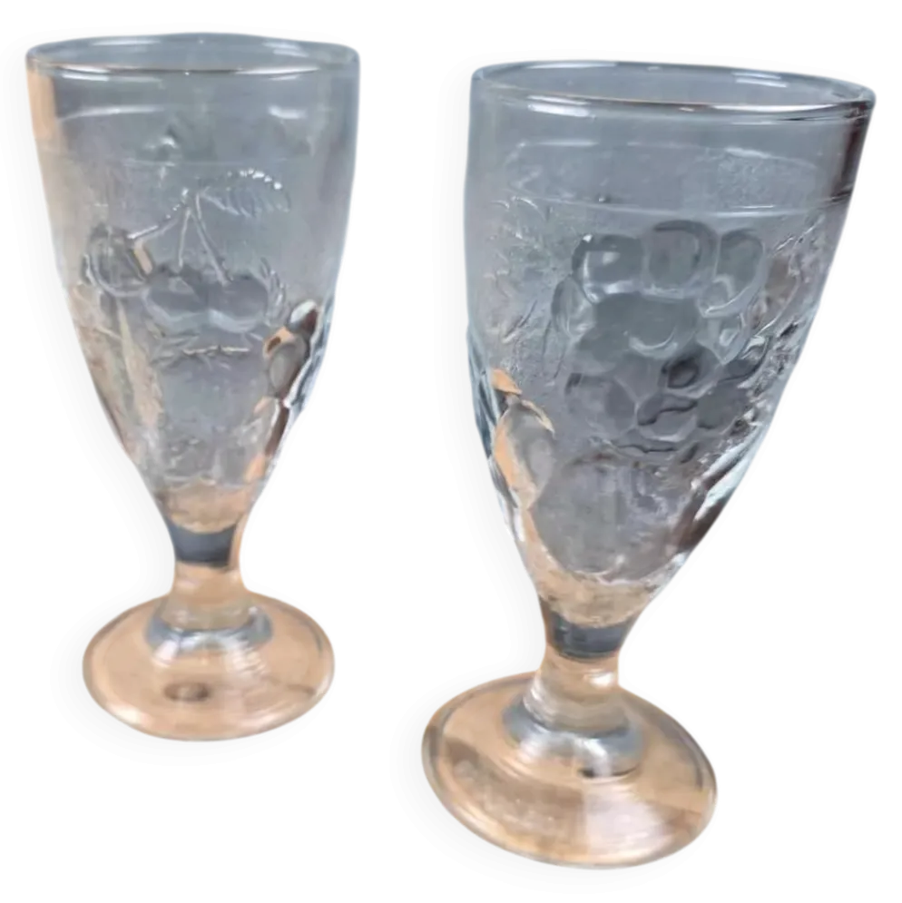 Lot de 2 coupes à glace vintage CODEC décor fruits en relief – Verre moulé