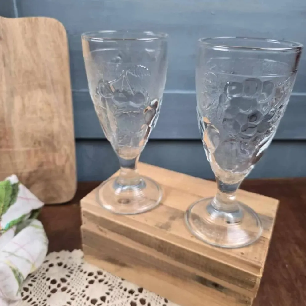 Lot de 2 coupes à glace vintage CODEC décor fruits en relief – Verre moulé