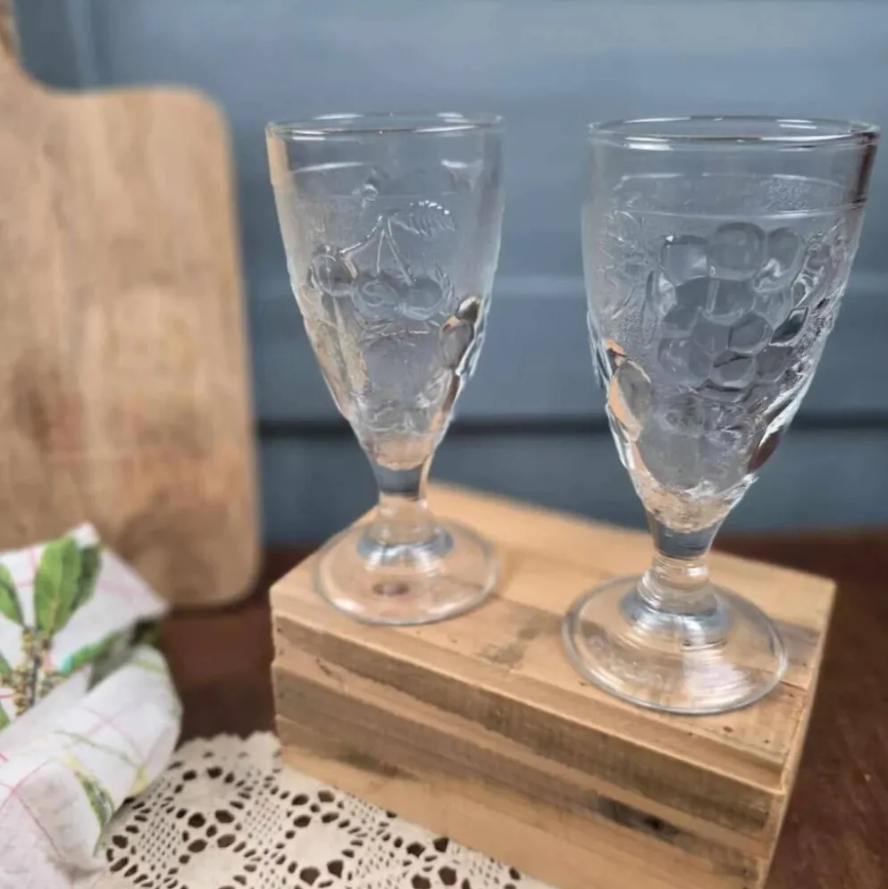 Lot de 2 coupes à glace vintage CODEC décor fruits en relief – Verre moulé