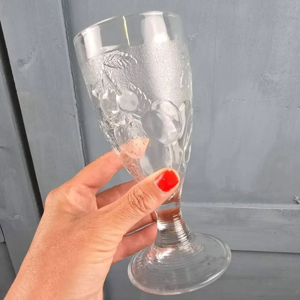 Lot de 2 coupes à glace vintage CODEC décor fruits en relief – Verre moulé