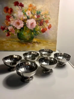 Lot de 6 coupes à glace vintage en métal argenté
