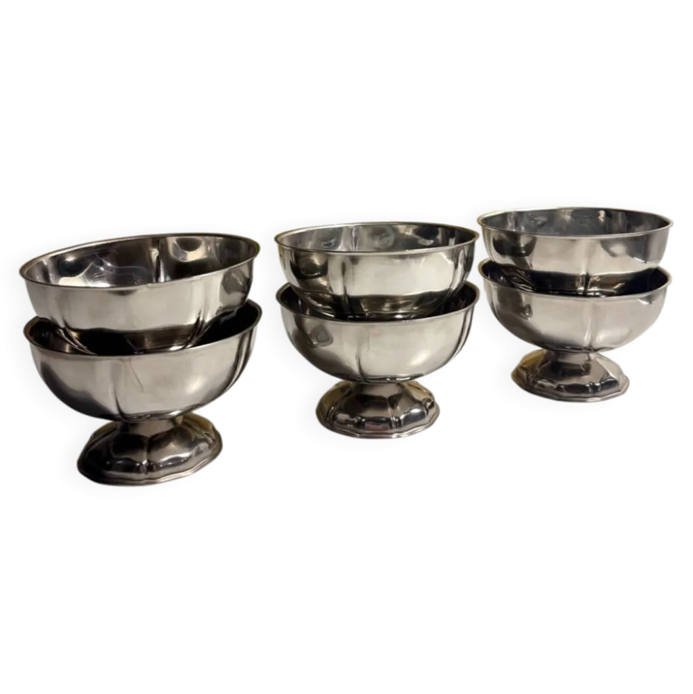 Lot de 6 coupes à glace vintage en métal argenté