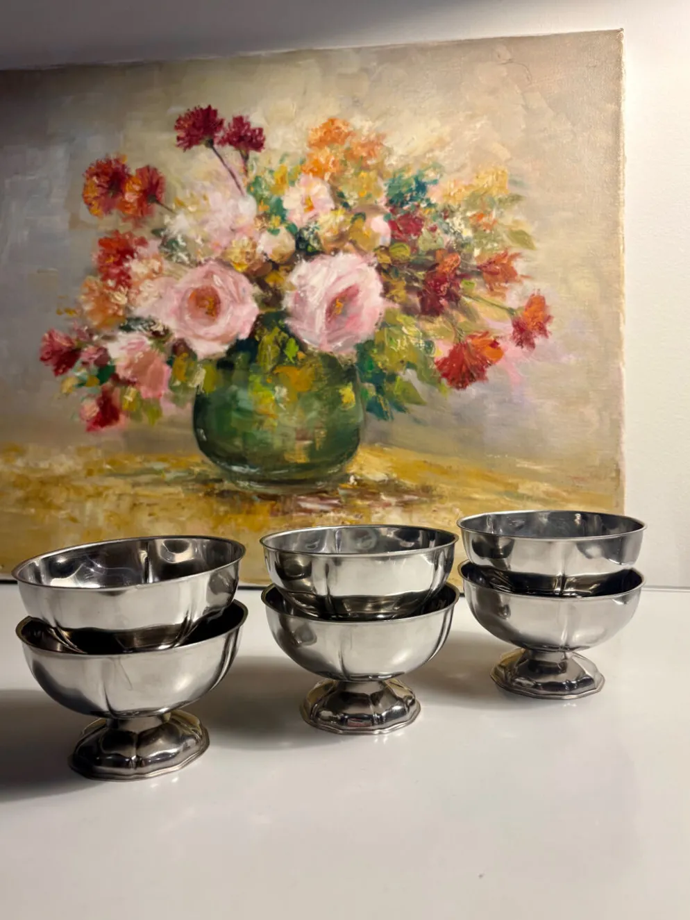 Lot de 6 coupes à glace vintage en métal argenté