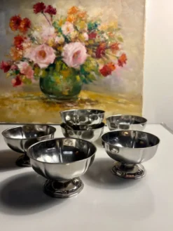 Lot de 6 coupes à glace vintage en métal argenté