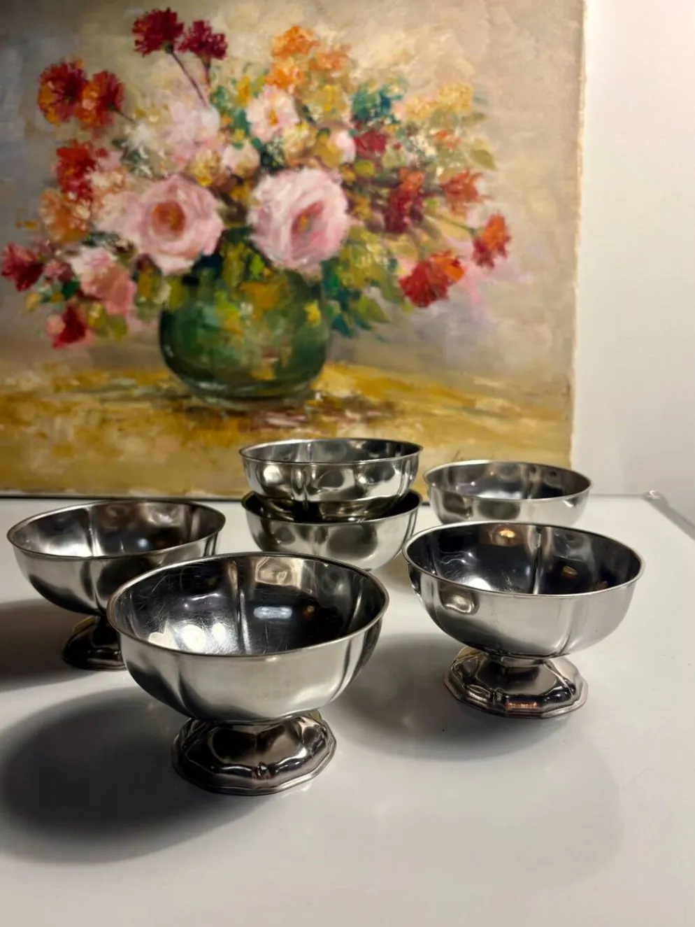 Lot de 6 coupes à glace vintage en métal argenté