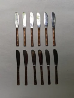 Lot de 12 couteaux à dessert façon bambou en laiton