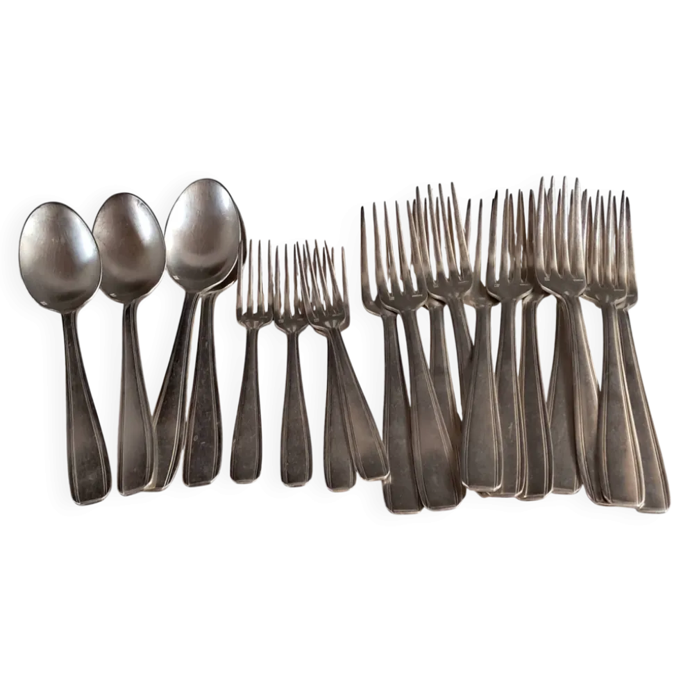 Lot de 19 couverts anciens en métal argenté Ercuis - Style Art Déco /