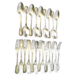 Lot de 21 couverts de table en métal argenté classique 1900 orfèvre Boulenger 21cm