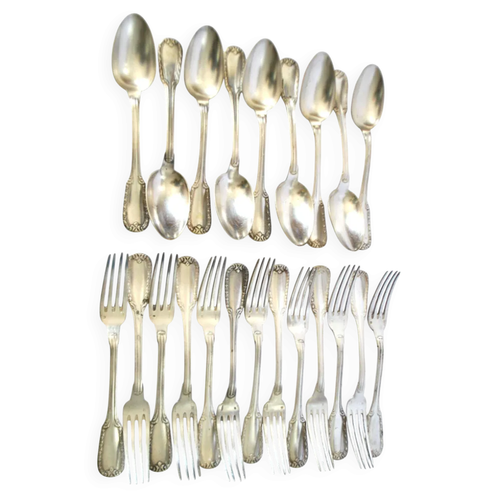 Lot de 21 couverts de table en métal argenté classique 1900 orfèvre Boulenger 21cm