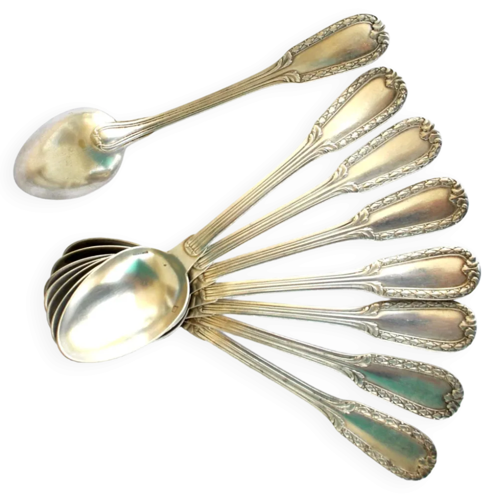 Lot de 8 cuillères à café en métal argenté boulenger décor de rinceaux 14cm