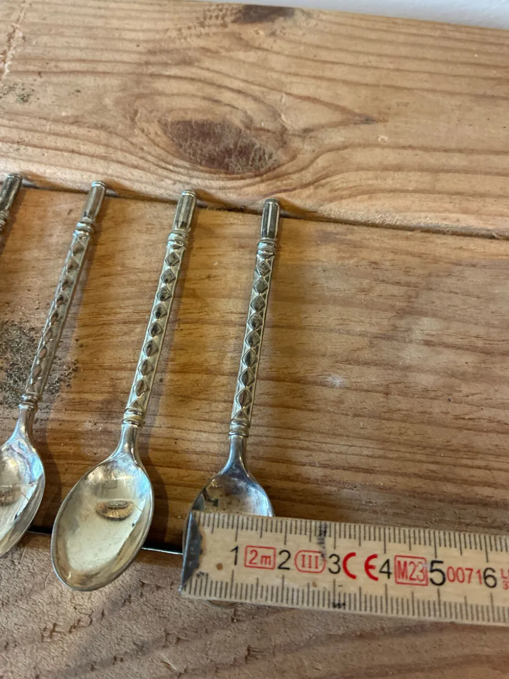 Lot de 5 cuillères à moka/café en métal argenté – Motif géométrique Ar