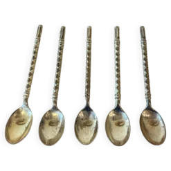 Lot de 5 cuillères à moka/café en métal argenté – Motif géométrique Ar