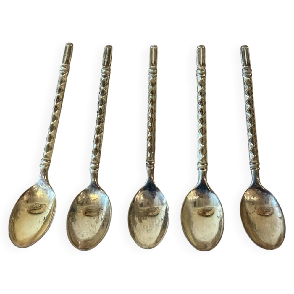 Lot de 5 cuillères à moka/café en métal argenté – Motif géométrique Ar