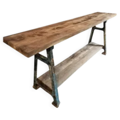 Îlot de cuisine industriel / table console avec base en fonte – France, milieu du XXe siècle