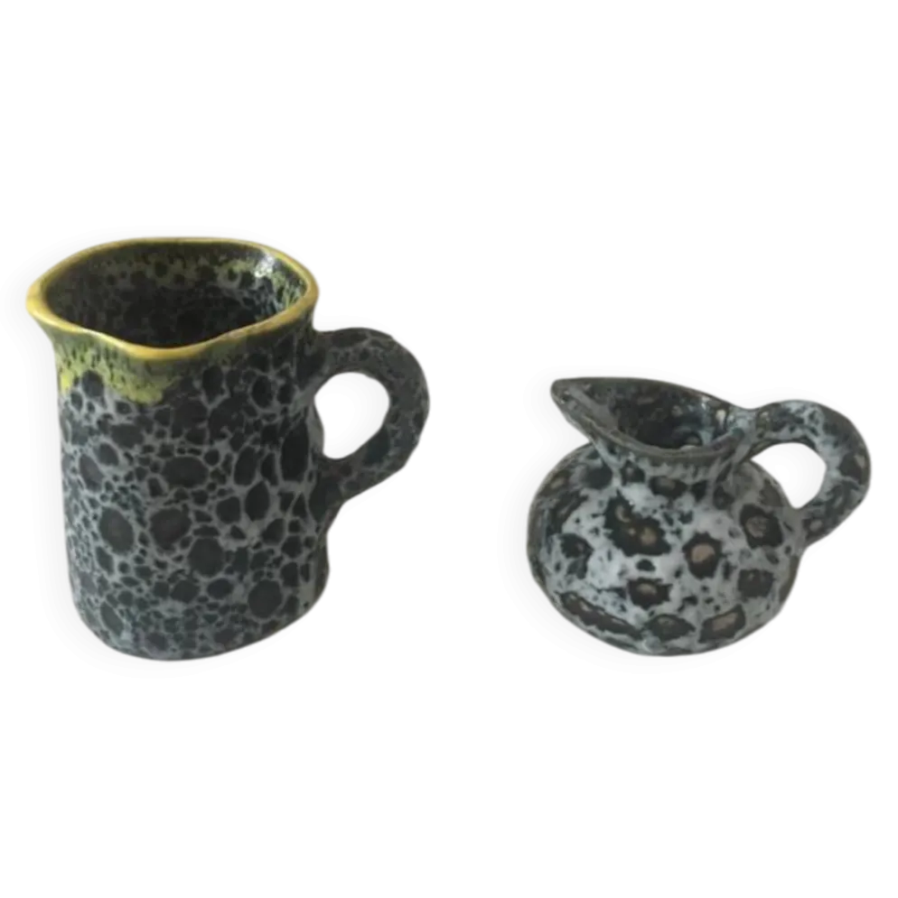 Lot de deux petit pot à lait Vallauris jaune noir