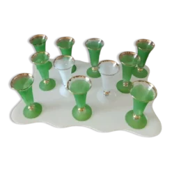 Lot de 11 flûtes à champagne en verre givré et liseré doré – Années 60/70