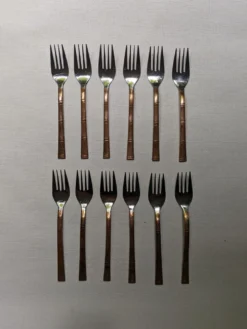 Lot de 12 fourchettes manche façon bambou en laiton