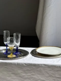 Lot de 6 grandes assiettes vintage en porcelaine blanche à frise dorée D24