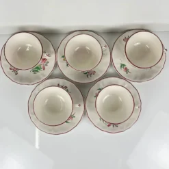 Lot de 5 grandes tasses avec soucoupes, modèle Réverbère par KG Lunéville