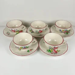 Lot de 5 grandes tasses avec soucoupes, modèle Réverbère par KG Lunéville