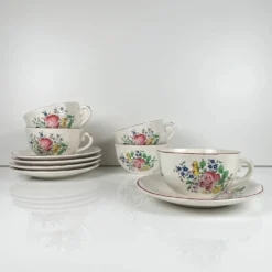 Lot de 5 grandes tasses avec soucoupes, modèle Réverbère par KG Lunéville