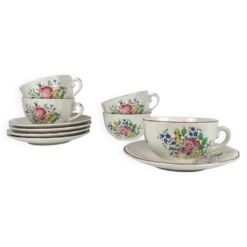 Lot de 5 grandes tasses avec soucoupes, modèle Réverbère par KG Lunéville