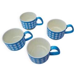 Lot de 4 grandes tasses en céramique au motif oiseaux - style rétro