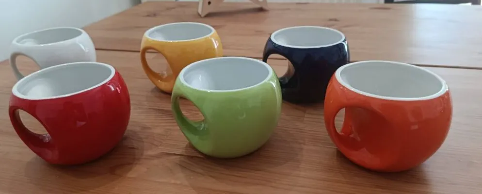 Lot de 6 grands mugs Pradel France – design rétro pop / Space Age – mu