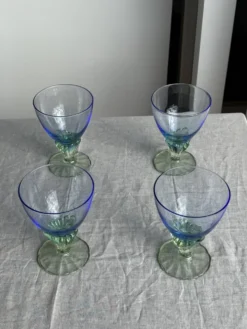 Lot de 4 grands verres bleu et vert H14 D10