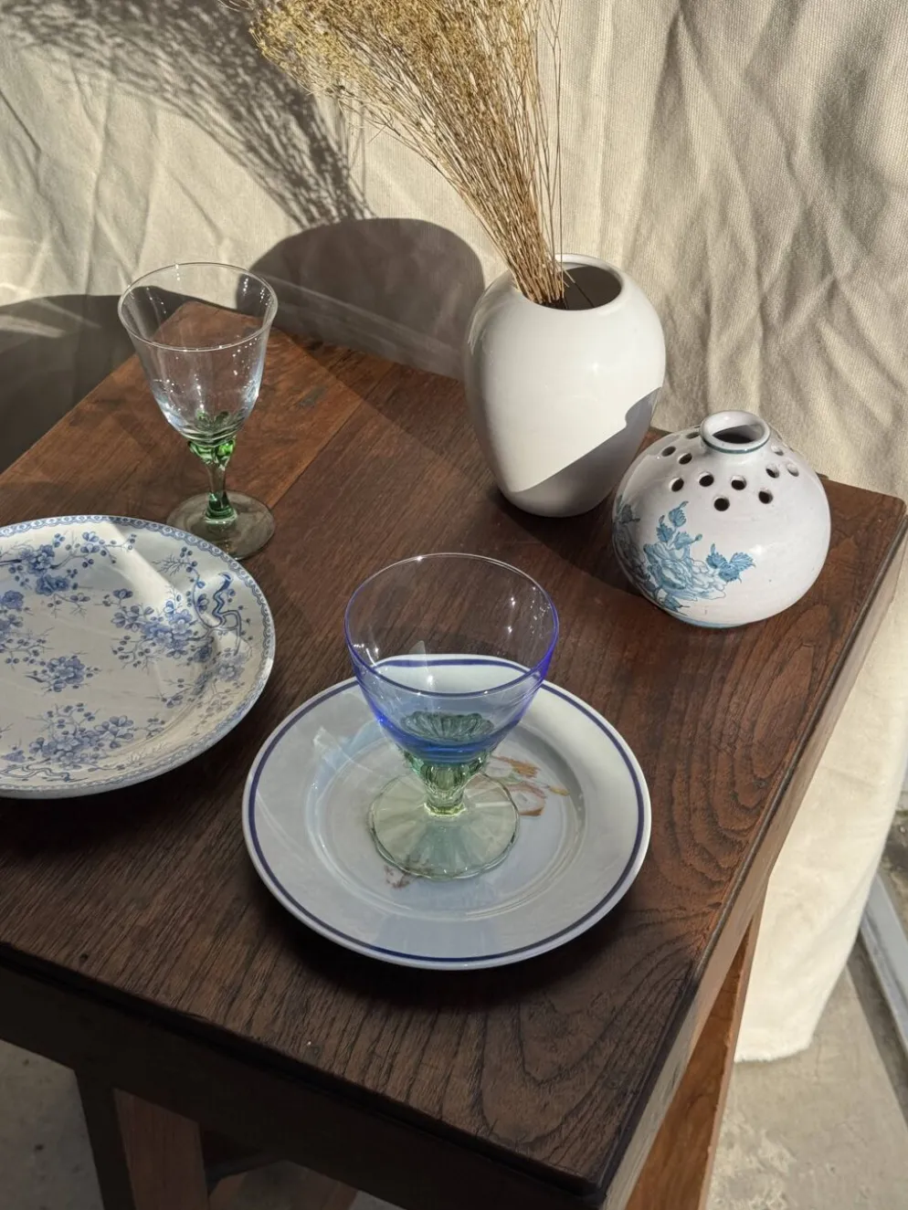 Lot de 4 grands verres bleu et vert H14 D10