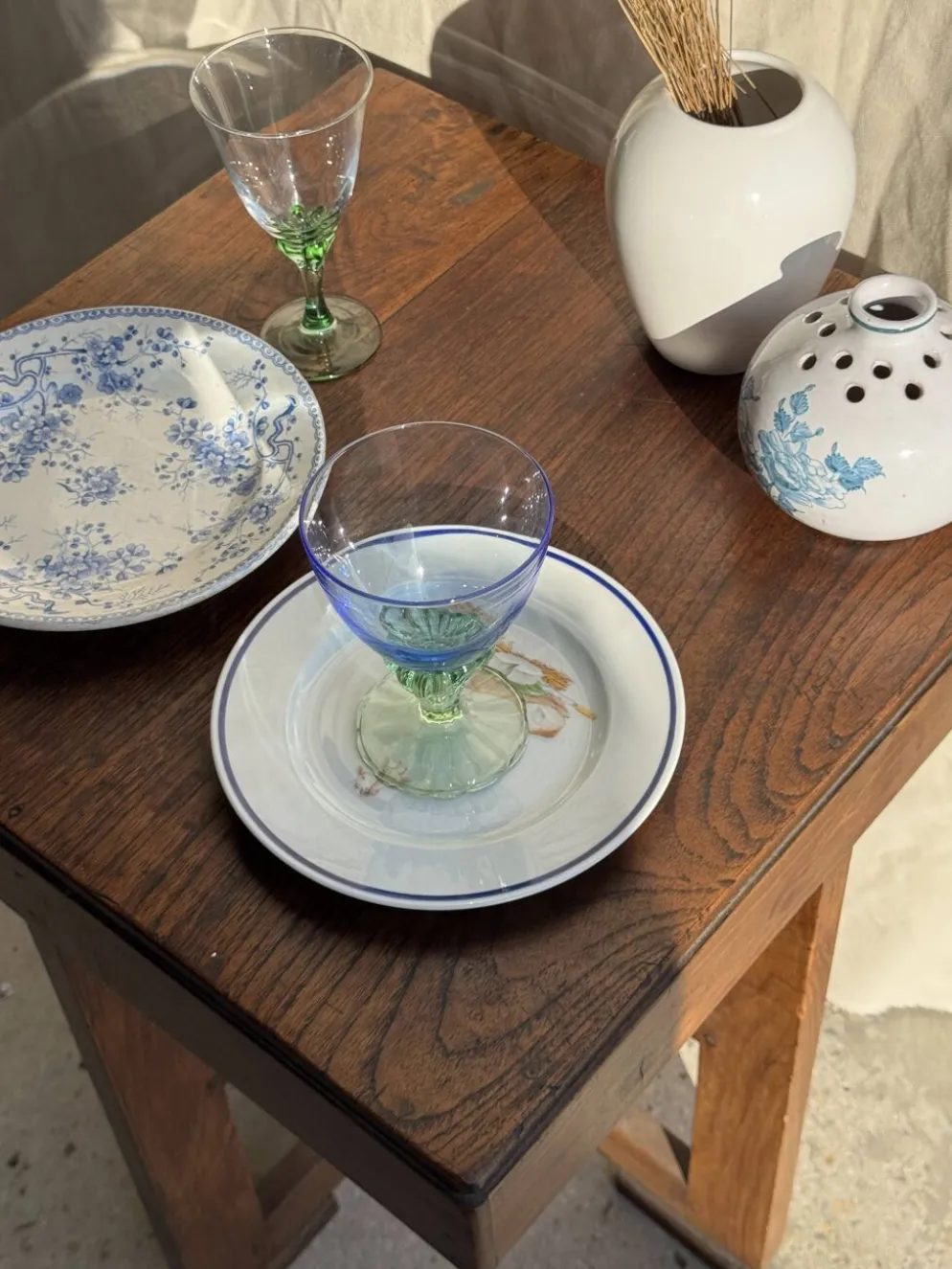 Lot de 4 grands verres bleu et vert H14 D10