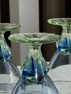 Lot de 4 grands verres bleu et vert H14 D10