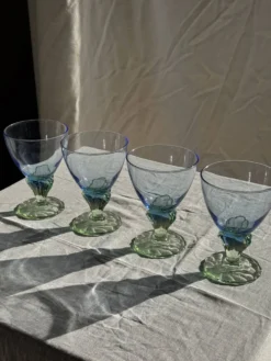 Lot de 4 grands verres bleu et vert H14 D10